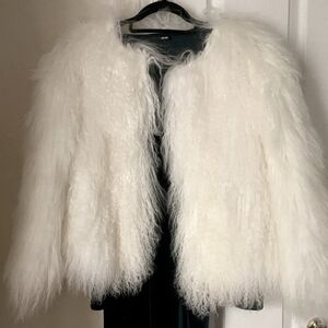 Genuine Mongolian Lamb Fur White Jacket Size M